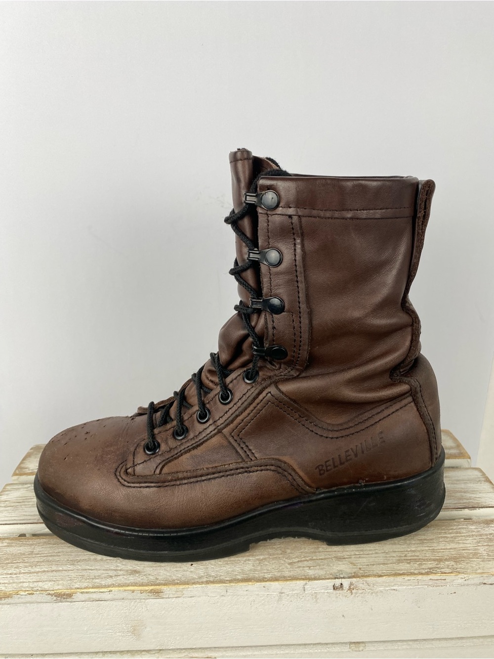 Belleville brown leather steel toe flight combat boots unisex Men 5.5W Women7.5W - Picture 3 of 16